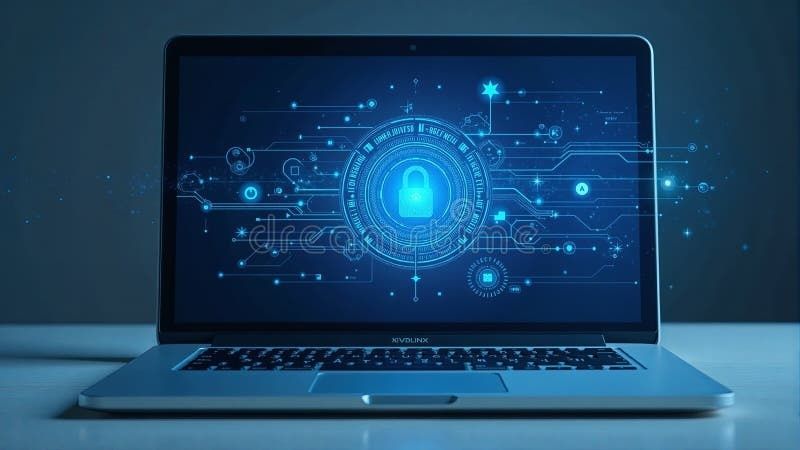 Laptop mit leuchtendem Schloss-Symbol als Sinnbild für IT-Sicherheit